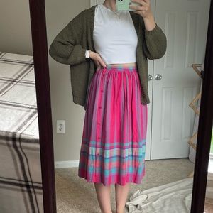 Vintage Encore Pink Plaid Midi Skirt